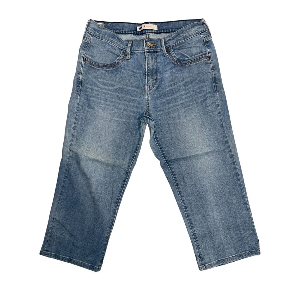 Levis Straight Leg Capris Jeans Womens 8 Light Wash Blue Denim Logo Pockets - Picture 2 of 8
